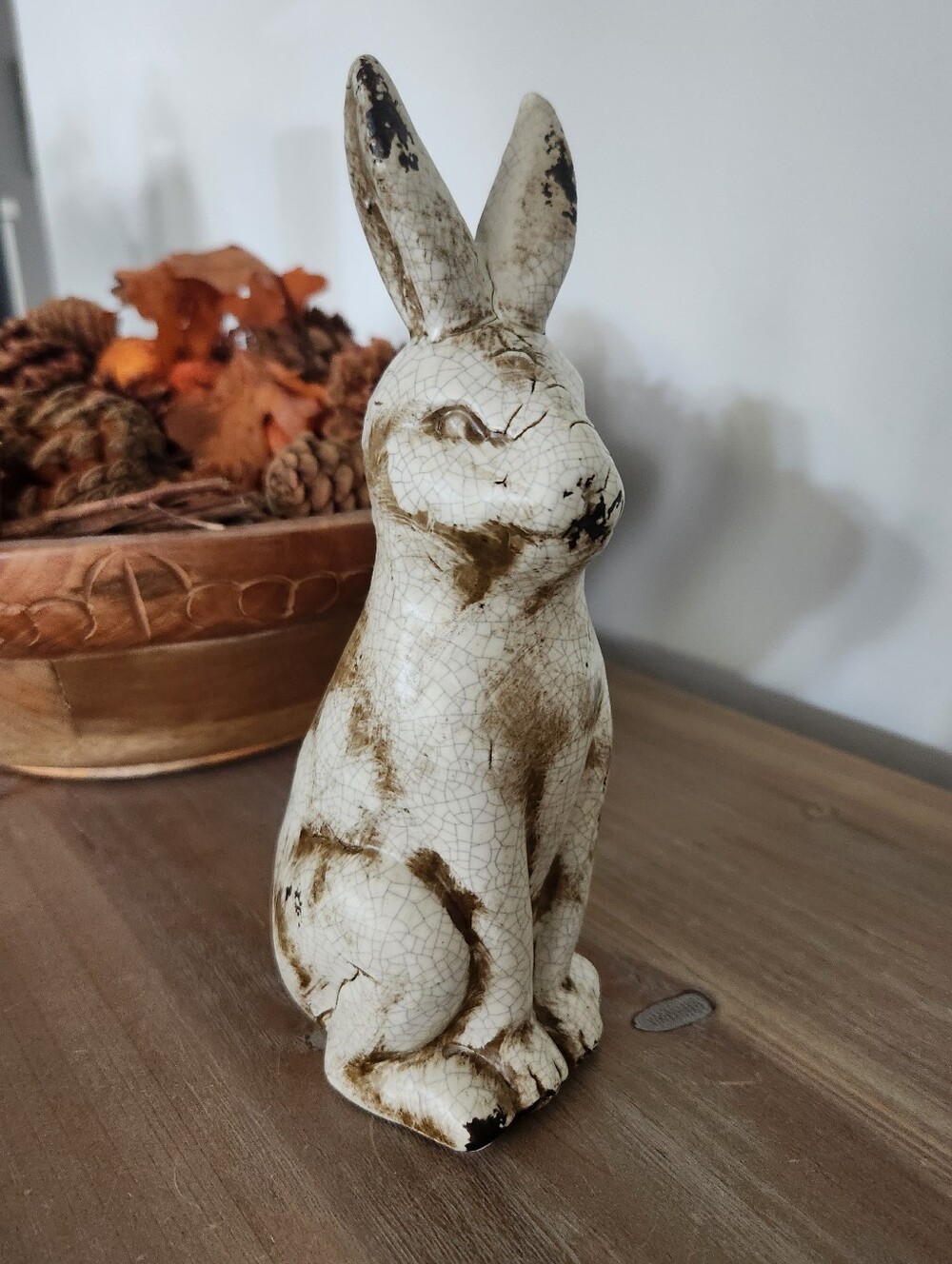 Rustic Crackle Glaze Ceramic Rabbit Bunny Figurine Farmhouse Decor 8in Farm Barn